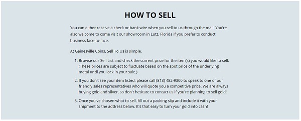 Gainesville Coins how to sell