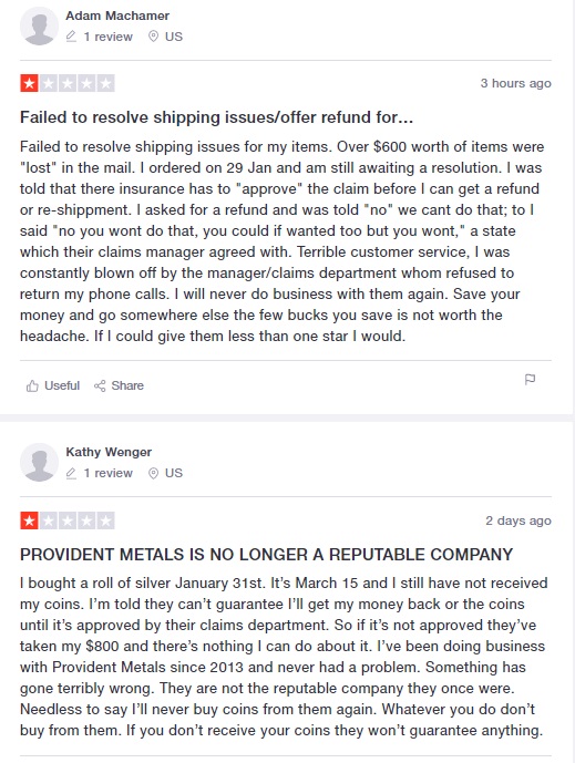 Provident Metals trustpilot complaints