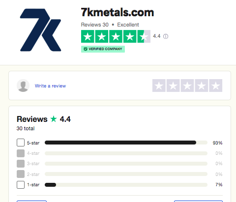 7k Metals Trustpilot ratings